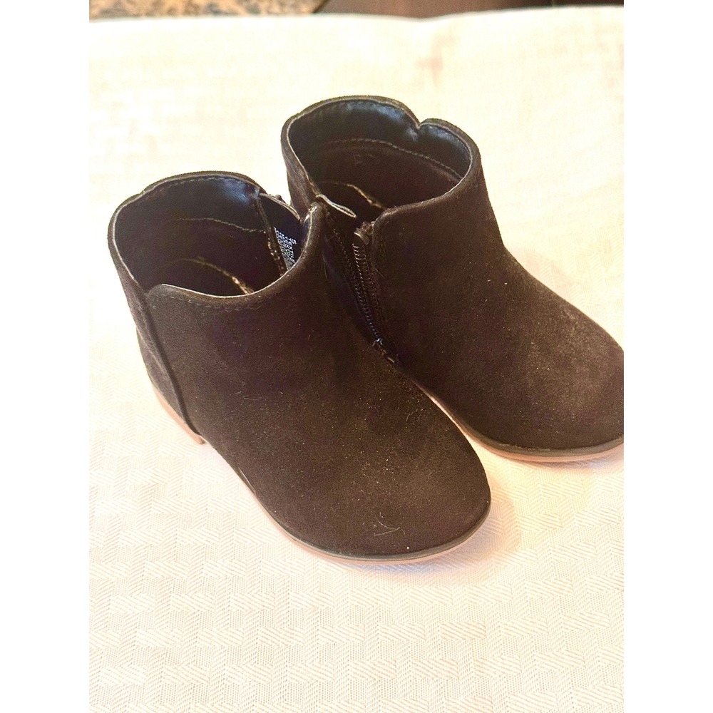 Cat & Jack Toddler Girl Black Faux Suede Ankle Boots Side Zip Size 5 Toddler
